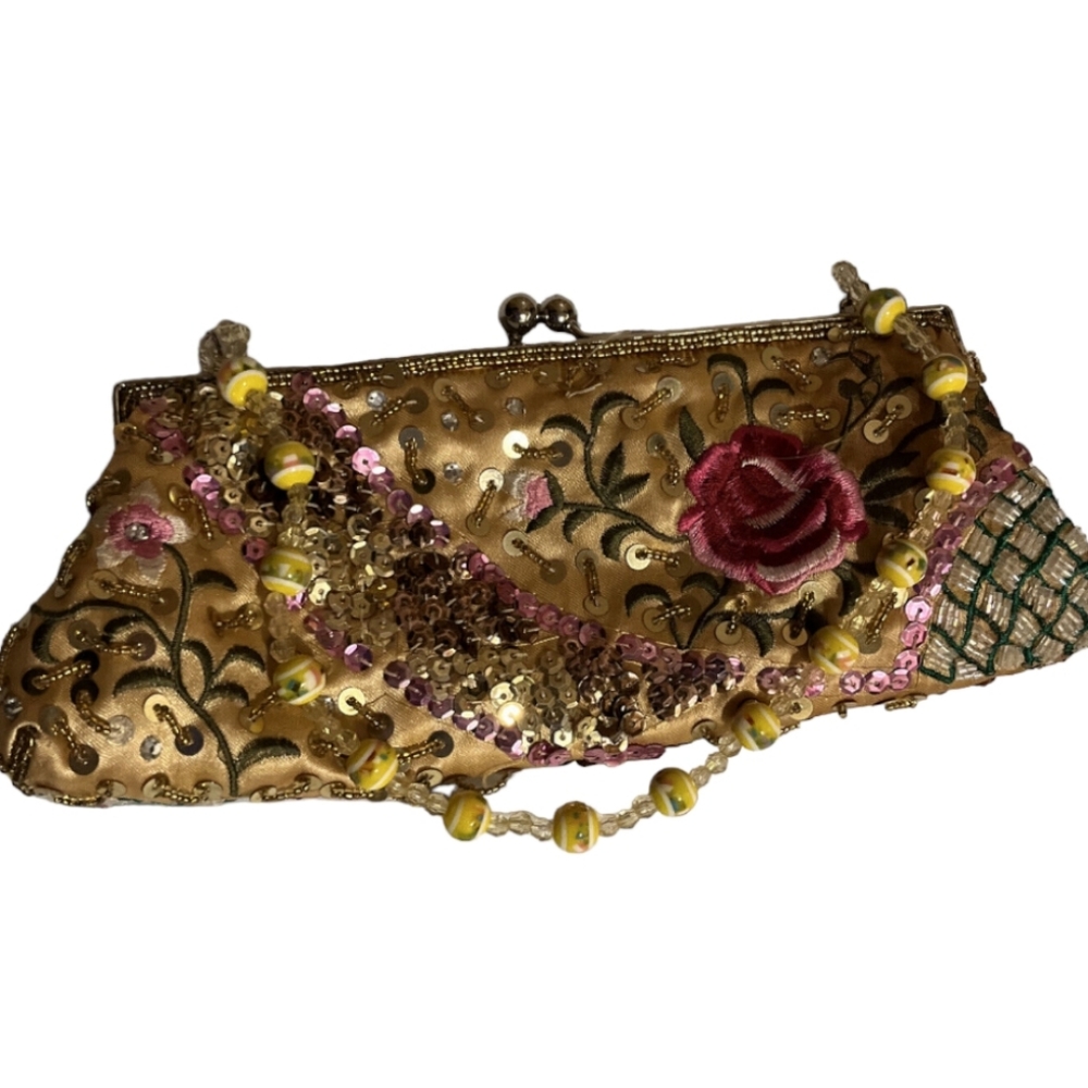 Aldo Formal Sequence & Embroidered Rose Clutch Purse